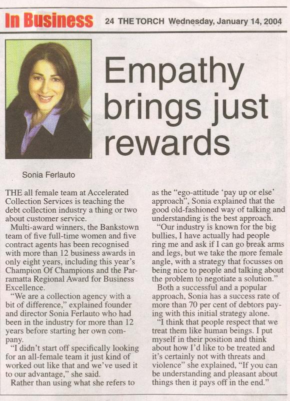 Empathy brings just rewards - The Torch, January 14, 2004